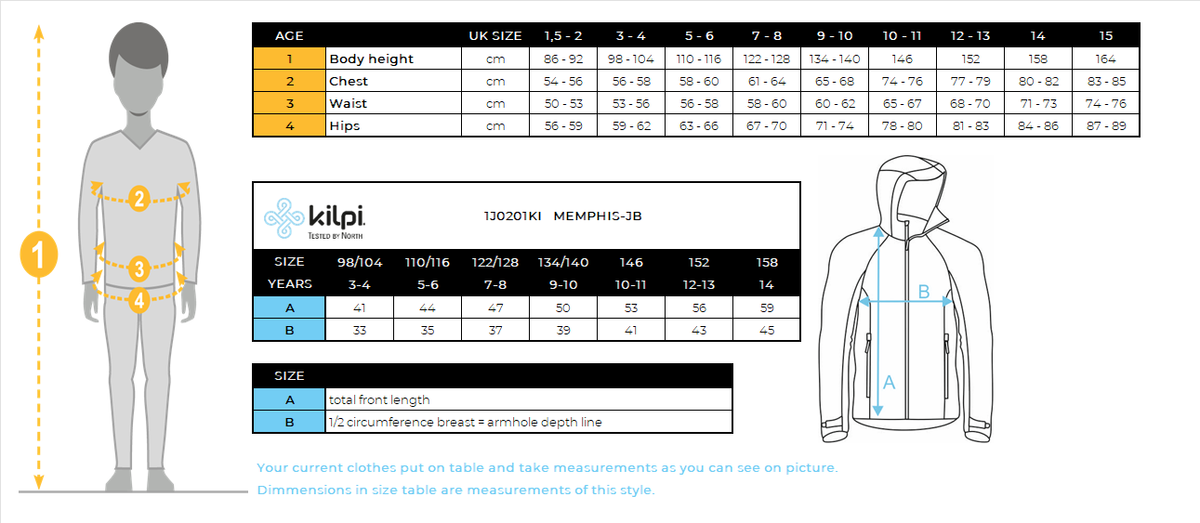 Sweat fonctionnel garçon Kilpi MEMPHIS-JB – Size chart