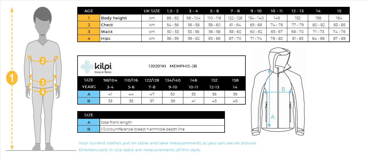 Sweat fonctionnel garçon Kilpi MEMPHIS-JB – Size chart