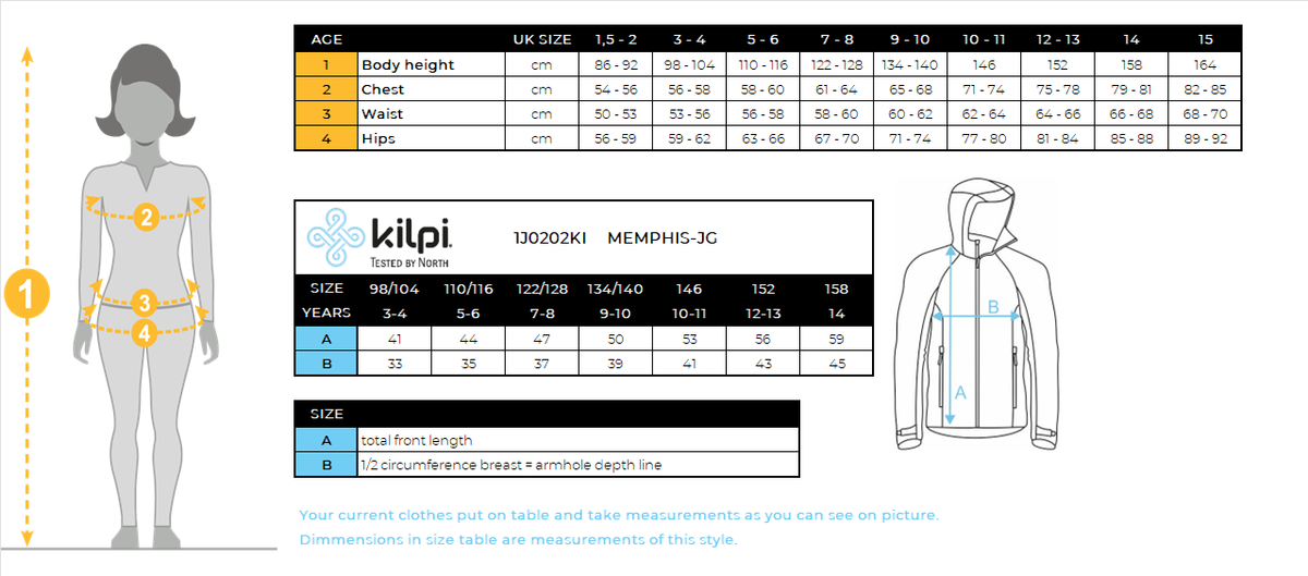 Sweat fonctionnel fille Kilpi MEMPHIS-JG – Size chart