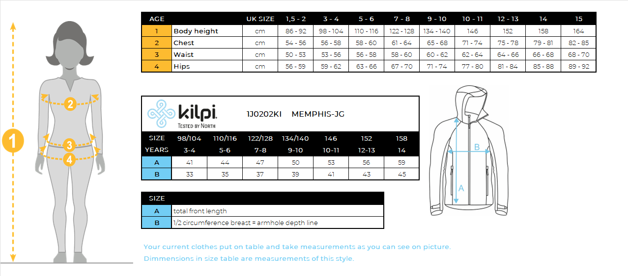 Sweat fonctionnel fille Kilpi MEMPHIS-JG – Size chart
