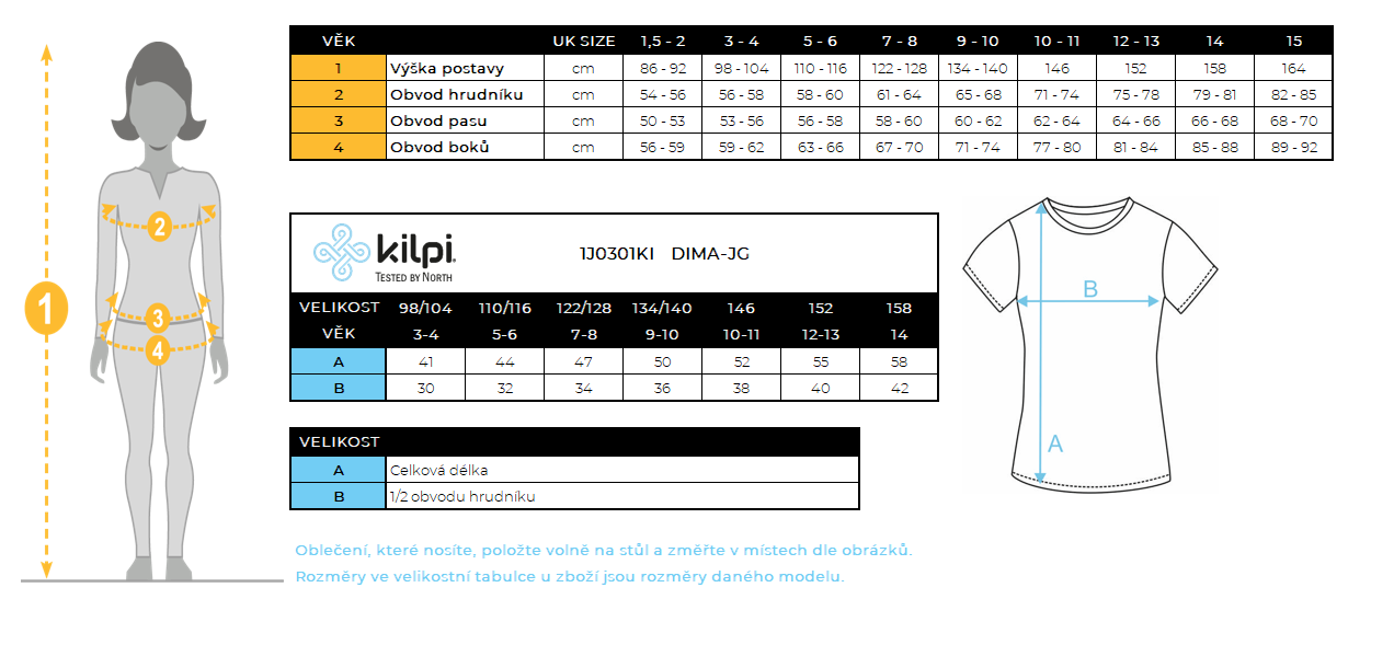 Boy's technical T-shirt Kilpi DIMA-JB – Size chart