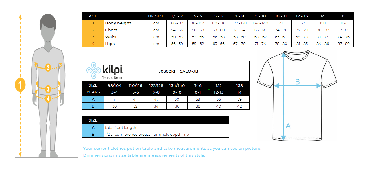 T-shirt garçon en coton Kilpi SALO-JB – Size chart