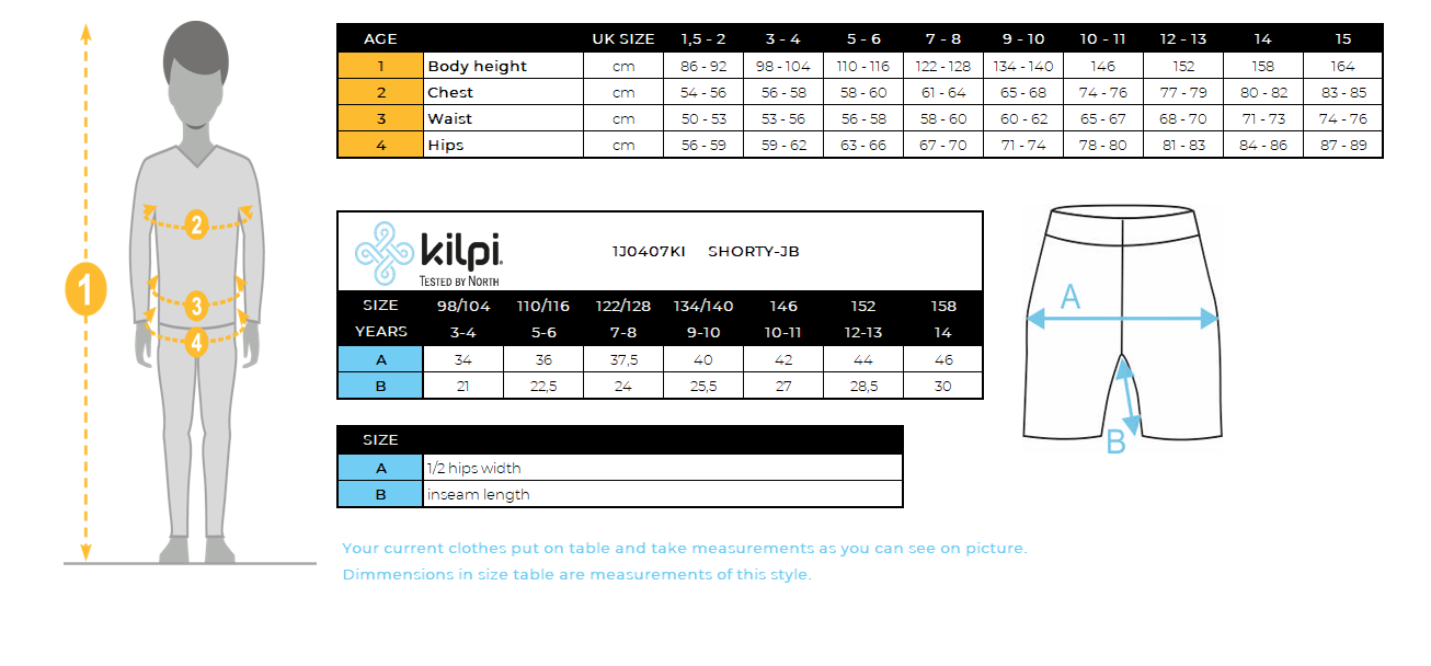 Short de survêtement garçon Kilpi SHORTY-JB – Size chart