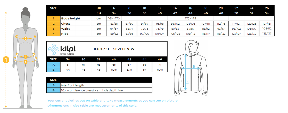 FEMMELe sweat-shirt fonctionnel de Kilpi SEVELEN-W – Size chart