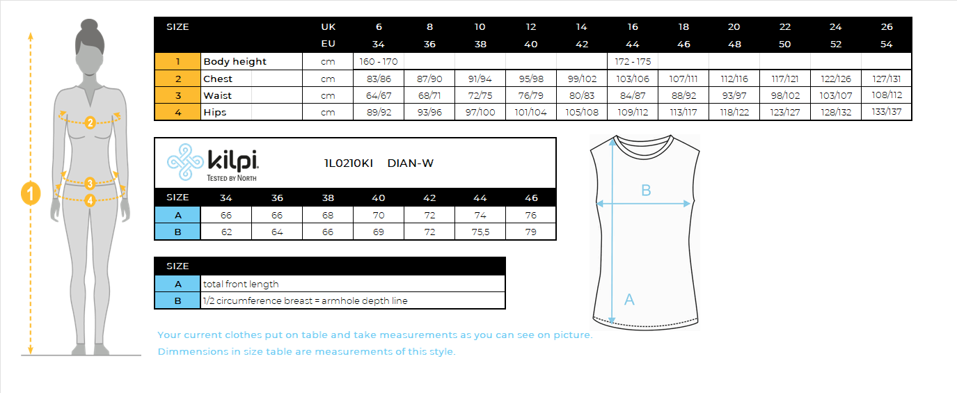 FEMMEle sweat à capuche Kilpi DIAN-W – Size chart