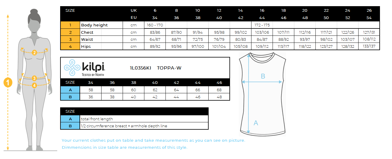FEMMEc'est du coton tank haut Kilpi TOPPA-W – Size chart