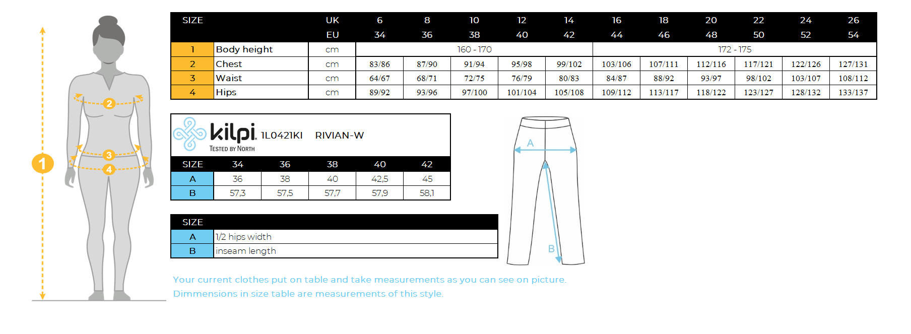 FEMMEles leggings de fitness Kilpi RIVIAN-W – Size chart
