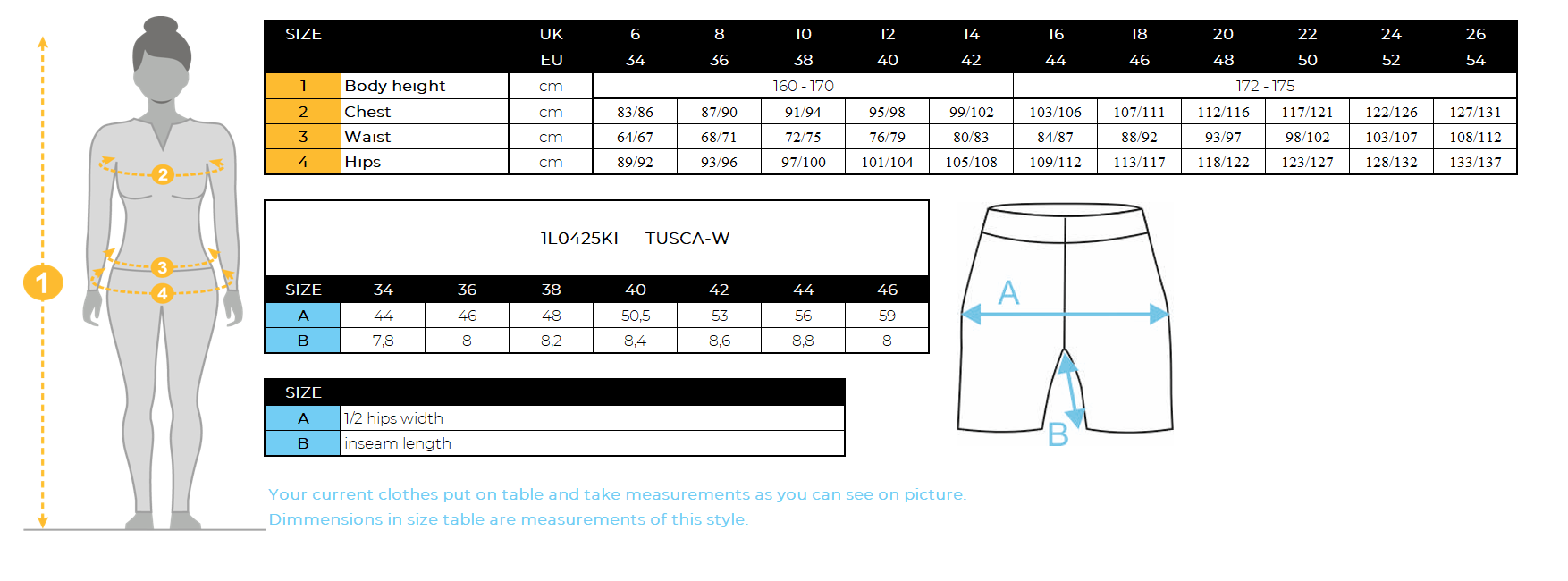 FEMMEle short en coton Kilpi TUSCA-W – Size chart