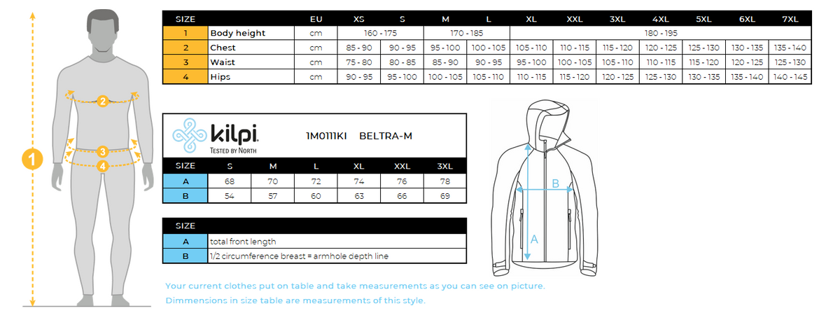 HOMMEla veste softshell de Kilpi BELTRA-M – Size chart