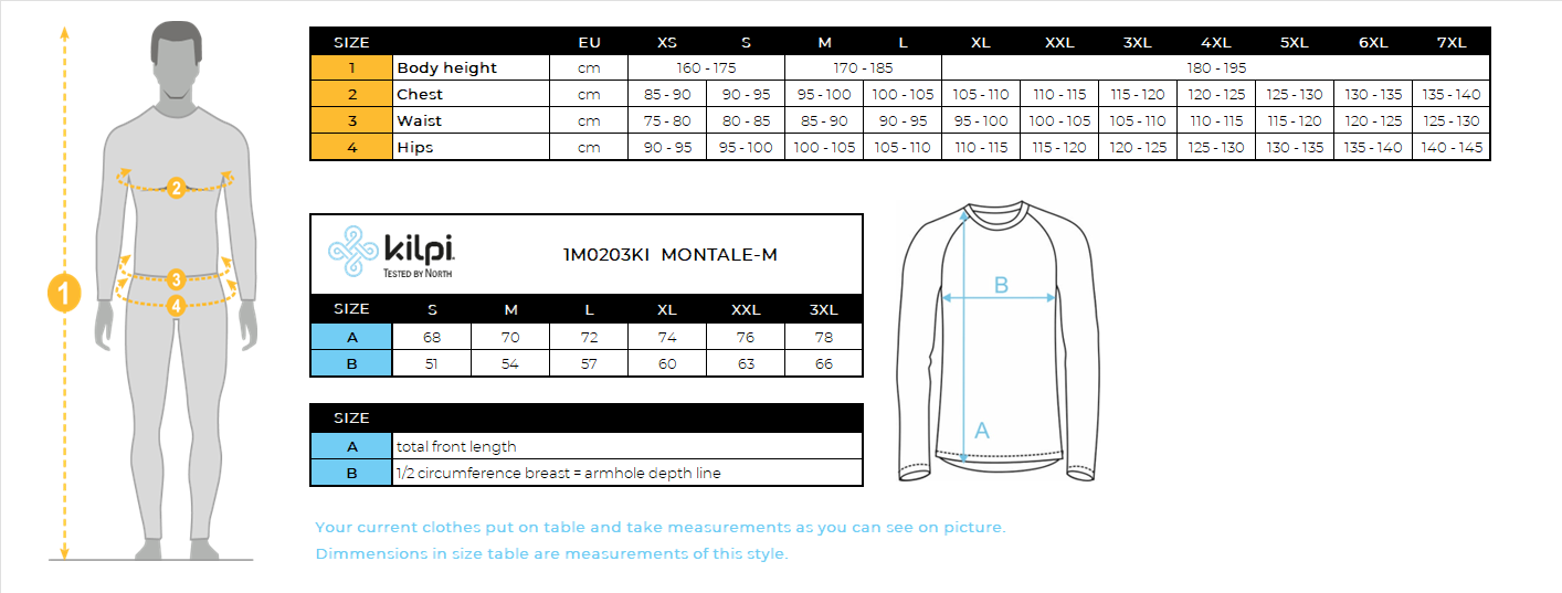 HOMMEle sweat-shirt de sport Kilpi MONTALE-M – Size chart