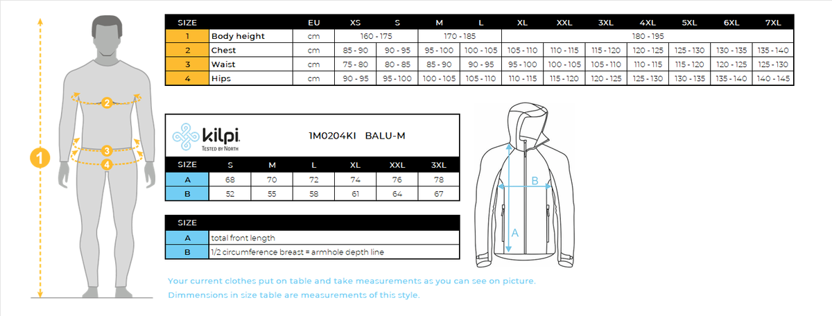 HOMMEle sweat-shirt en coton Kilpi BALU-M – Size chart