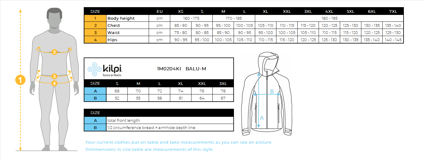 HOMMEle sweat-shirt en coton Kilpi BALU-M – Size chart