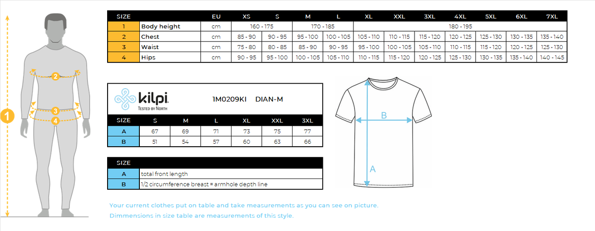HOMMEle sweat à capuche Kilpi DIAN-M – Size chart
