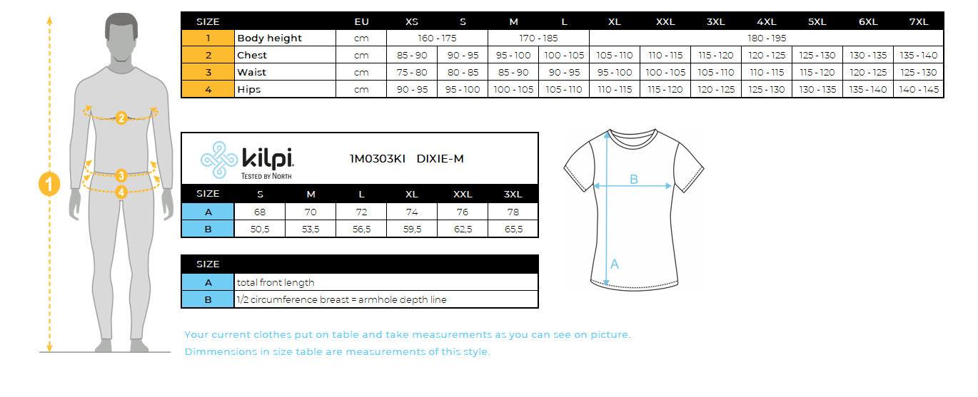 HOMMELe T-shirt fonctionnel de Kilpi DIXIE-M – Size chart