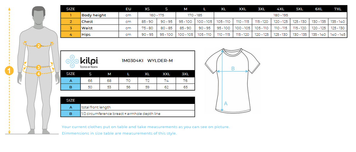 HOMMELe T-shirt fonctionnel de Kilpi WYLDER-M – Size chart