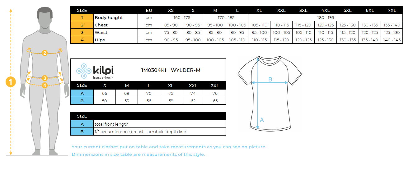 HOMMELe T-shirt fonctionnel de Kilpi WYLDER-M – Size chart