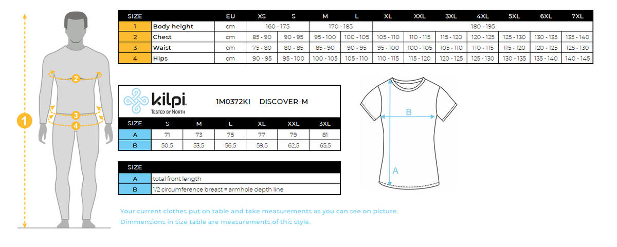 Men's cotton T-shirt Kilpi DISCOVER-M – Size chart