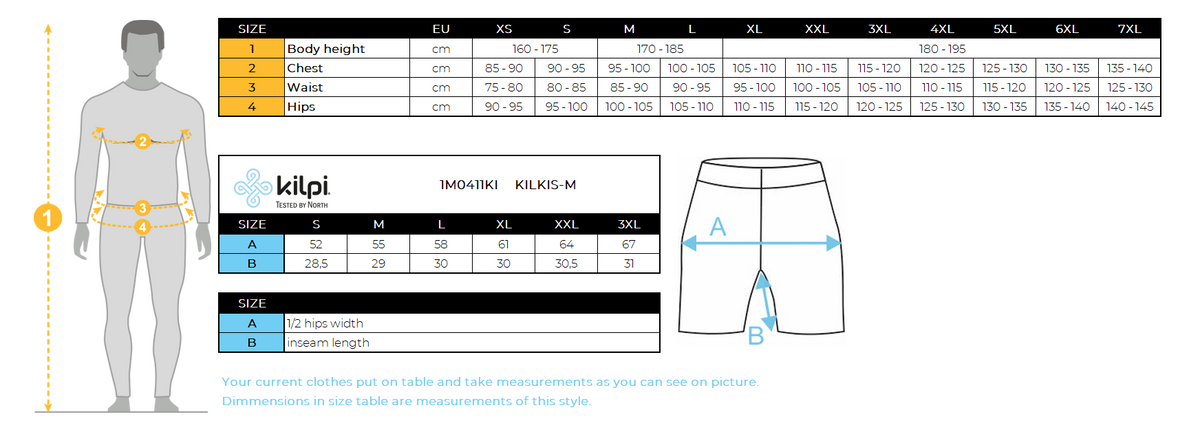 HOMMEle short à poches Kilpi KILKIS-M – Size chart