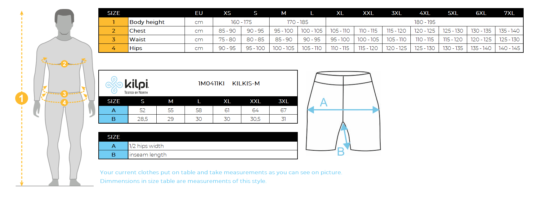 HOMMEle short à poches Kilpi KILKIS-M – Size chart