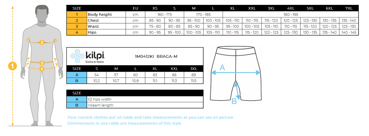 HOMMELe short de running de pour le confort et la performance Kilpi BRAGA-M – Size chart