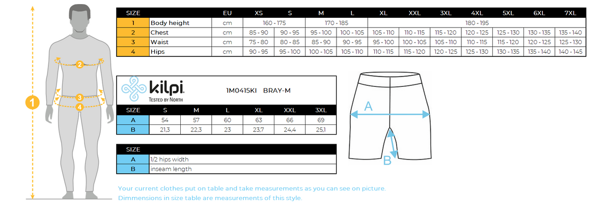 HOMMEle short de fitness Kilpi BRAY-M – Size chart