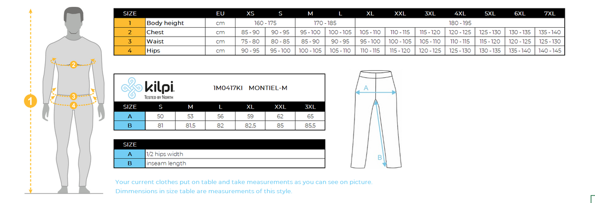 HOMMEle pantalon de survêtement en coton Kilpi MONTIEL-M – Size chart