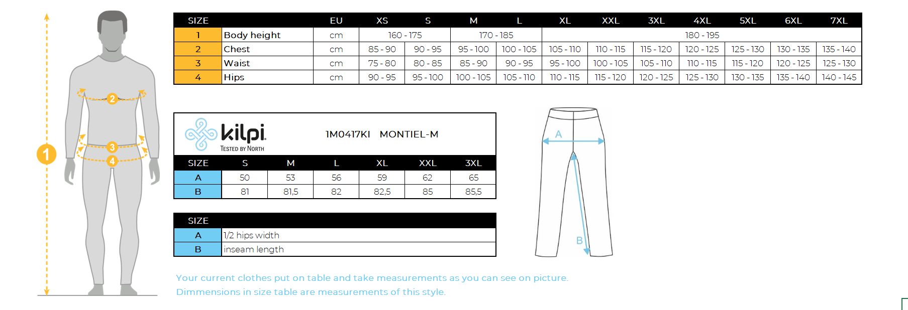HOMMEle pantalon de survêtement en coton Kilpi MONTIEL-M – Size chart