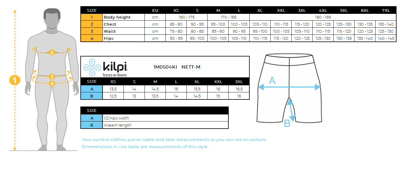 HOMMEles sous-vêtements techniques Kilpi 2P NETT-M – Size chart