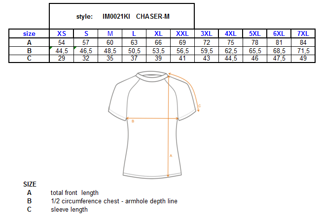 Maillot de cyclisme homme KILPI CHASER-M – Size chart