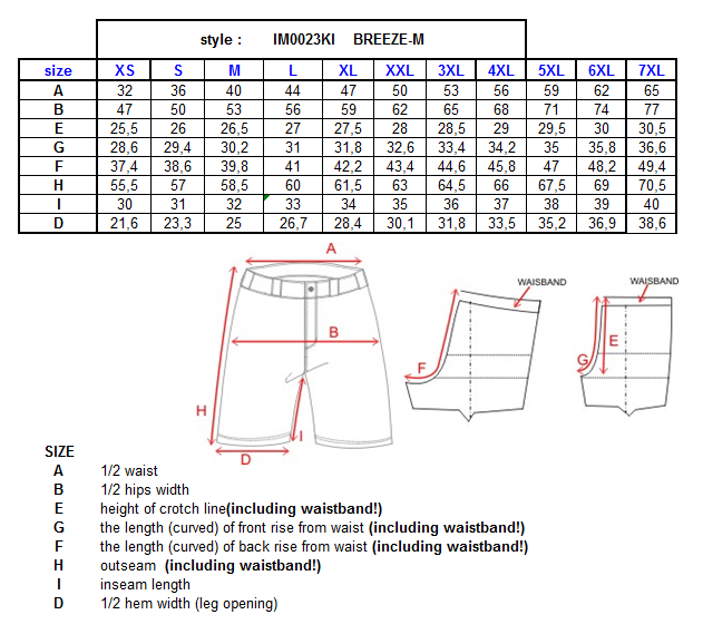 Short pour homme KILPI BREEZE-M – Size chart