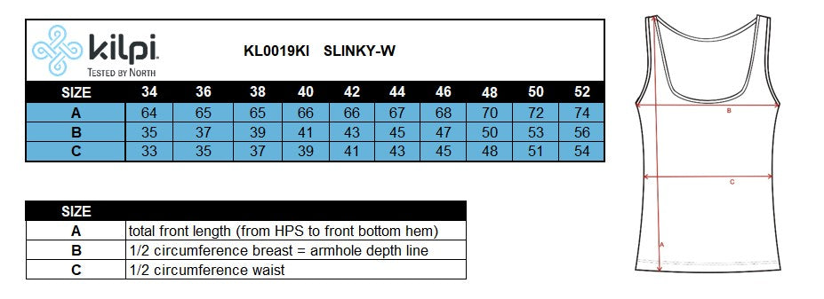 FEMMEc'est top/tank haut Kilpi SLINKY-W – Size chart