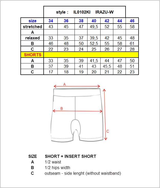 FEMMEla jupe avec un short intérieur Kilpi IRAZU-W – Size chart