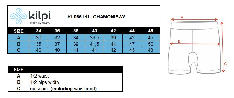 Leggings pour femmes Kilpi CHAMONIE-W – Size chart
