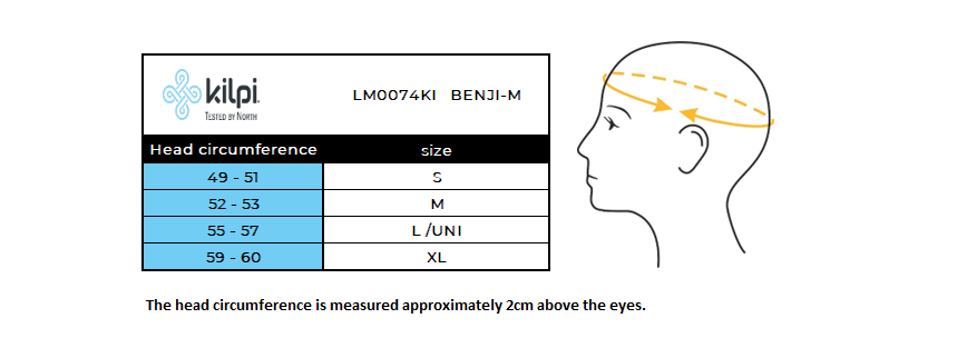 Men´s winter hat Kilpi BENJI-M – Size chart