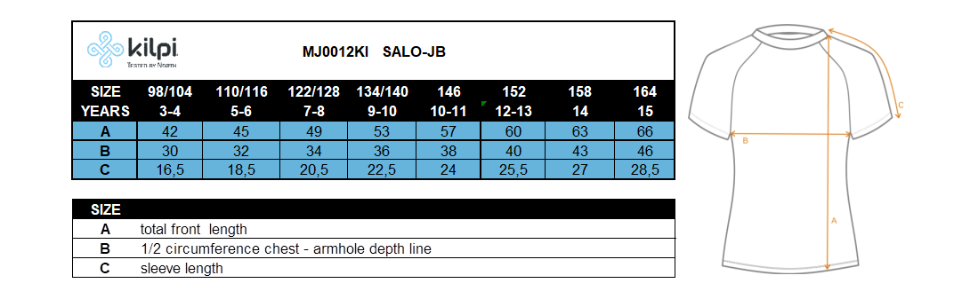 Boy's cotton T-shirt Kilpi SALO-JB – Size chart