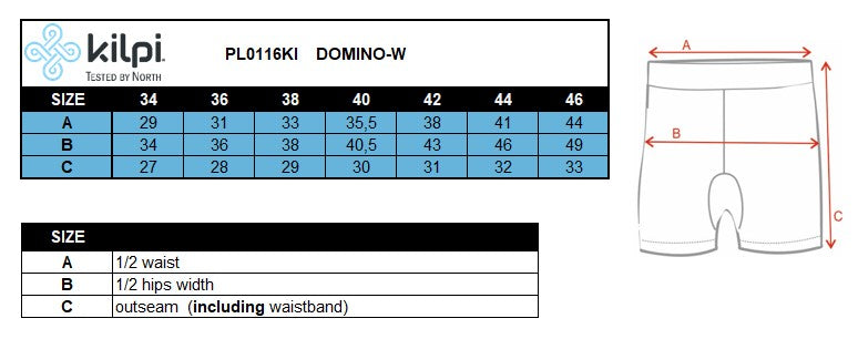 FEMME's shorts leggings fonctionnels Kilpi DOMINO-W – Size chart