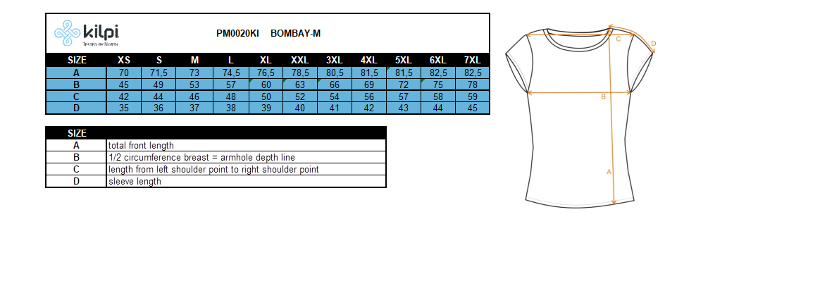 Men´s shirt Kilpi BOMBAY-M – Size chart