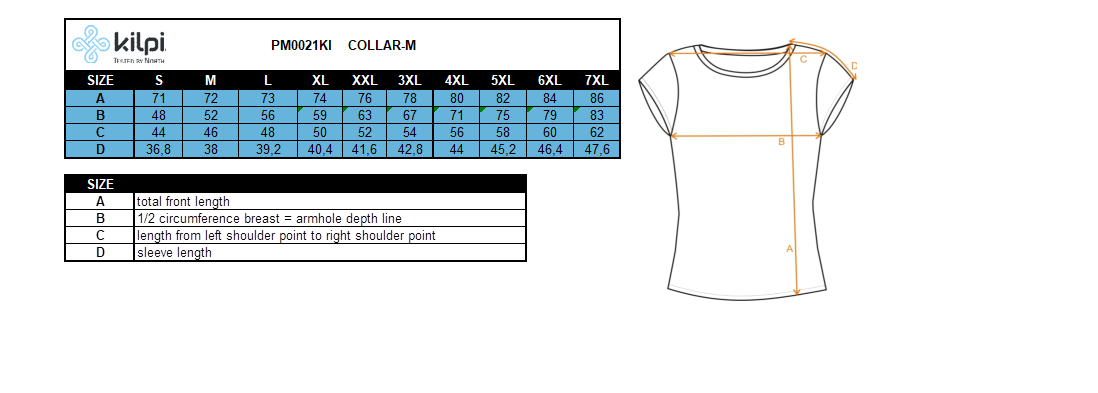 Men's functional polo T-shirt Kilpi COLLAR-M – Size chart