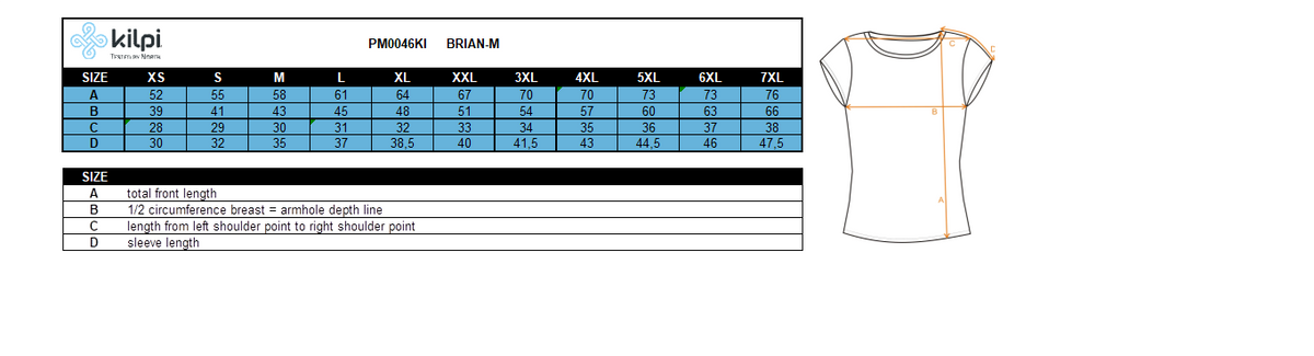 Maillot de cyclisme pour homme Kilpi BRIAN-M – Size chart