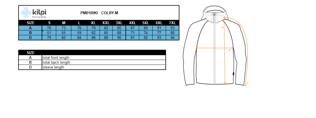 Sweat-shirt en coton pour homme Kilpi COLBY-M – Size chart