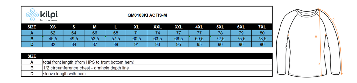 Veste d'extérieur pour homme Kilpi ACTIS-M – Size chart