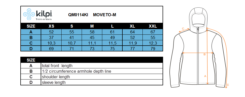 Men's cycling jersey Kilpi MOVETO-M – Size chart