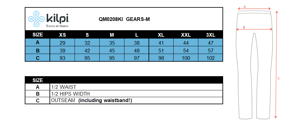 HOMMEles leggings de course Kilpi GEARS-M – Size chart