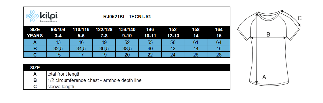 T-shirt technique fille Kilpi TECNI-JG – Size chart