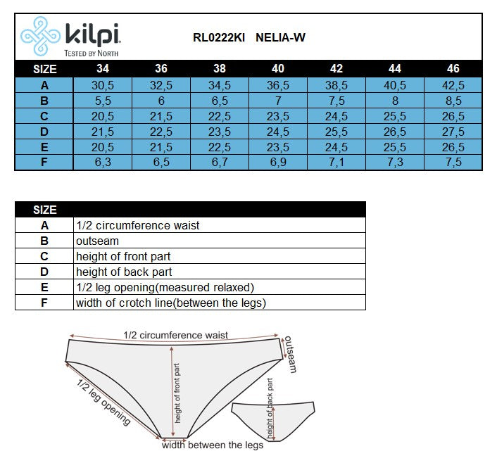 FEMMELot de 2 culottes Kilpi 2P NELIA-W – Size chart