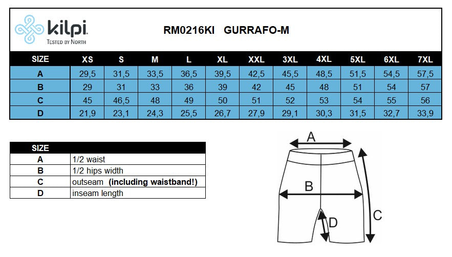 HOMMEle short de cyclisme Kilpi GURRAFO-M – Size chart