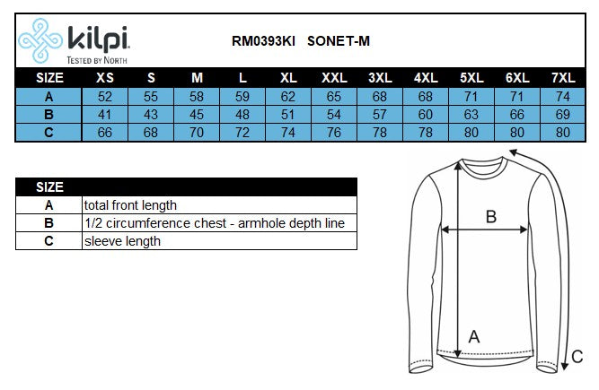HOMMEmaillot de cyclisme en mérinos Kilpi SONET-M – Size chart