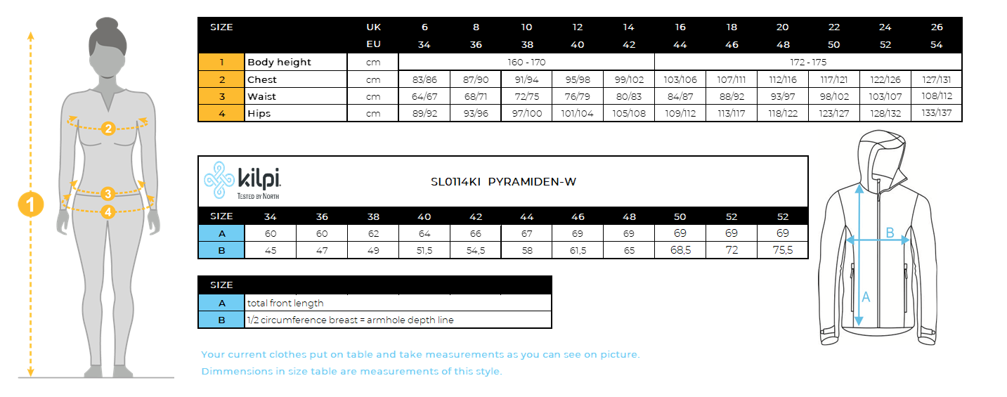 FEMMEla doudoune Kilpi PYRAMIDEN-W – Size chart