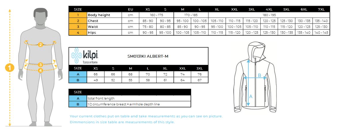 Doudoune pour homme Kilpi ALBERT-M – Size chart