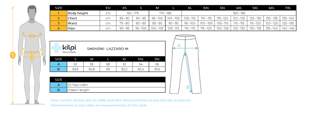 HOMMEle pantalon de ski imperméable Kilpi LAZZARO-M – Size chart